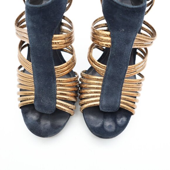Tory Burch Women's Size 8 M  Blue Navy /Gold Suede Strappy Heels - Picture 10 of 10